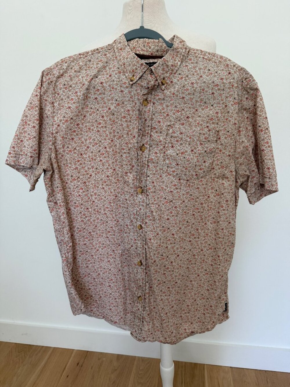 Prana Men’s Size XL Slim Fit Floral Button Up Down Short Sleeve Shirt